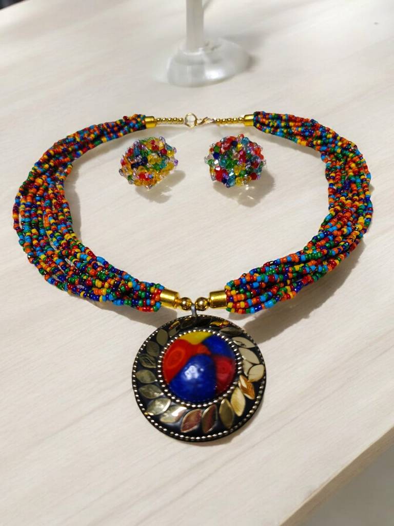 All-Day Statement Beaded Necklace Set : BDE-MLC-TBOL-NWE-146