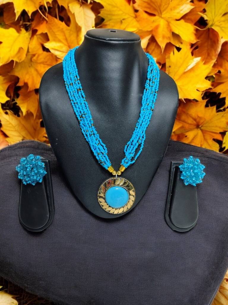 All-Day Statement Beaded Necklace Set : BDE-SKY-TBOL-NWE-147