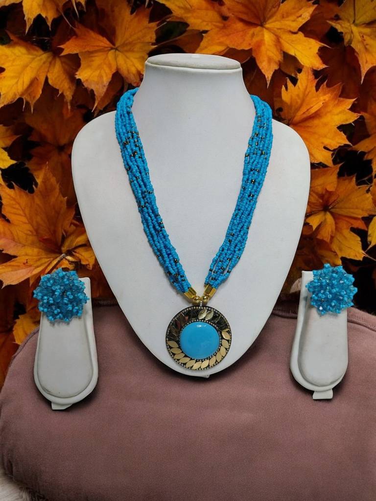 All-Day Statement Beaded Necklace Set : BDE-SKY-TBOL-NWE-147