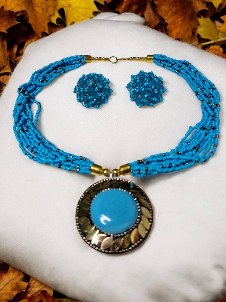 All-Day Statement Beaded Necklace Set : BDE-SKY-TBOL-NWE-147