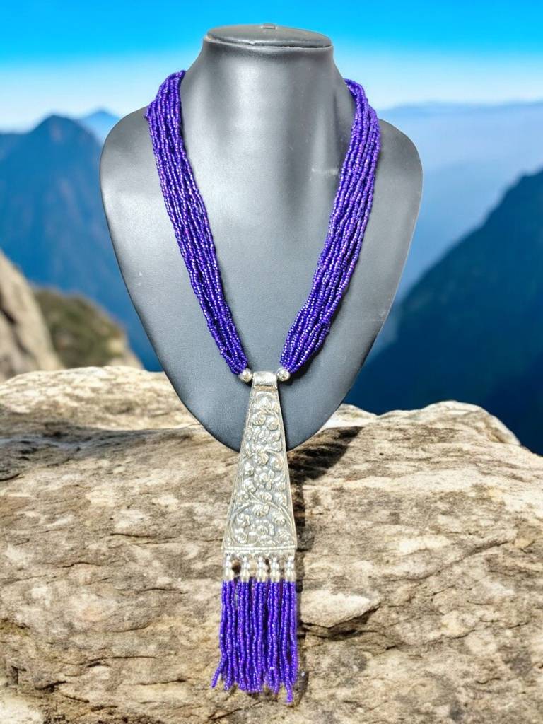 Day-To-Dinner Tie Shaped Oxidized Black Metal Multi-Layered Long Necklace : BDE-DRP-TYLG-ONN-223