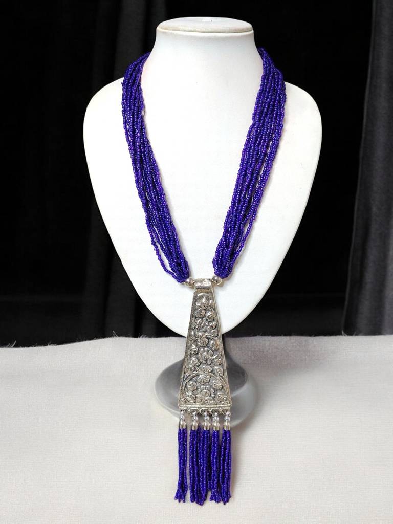 Day-To-Dinner Tie Shaped Oxidized Black Metal Multi-Layered Long Necklace : BDE-DRP-TYLG-ONN-223