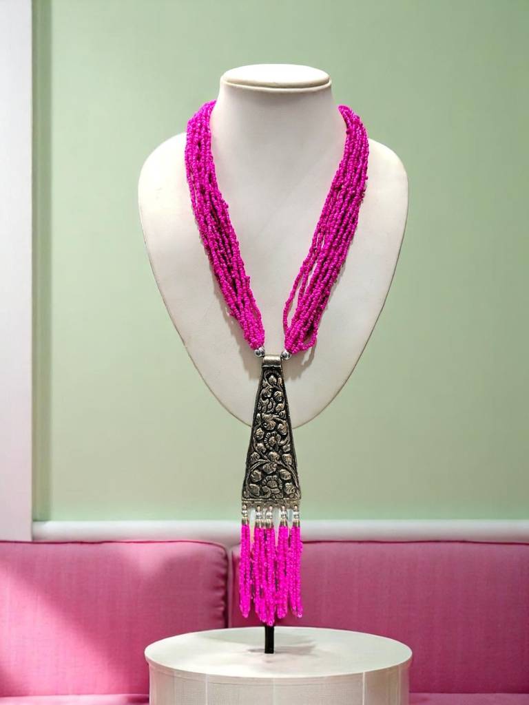 Day-To-Dinner Tie Shaped Oxidized Black Metal Multi-Layered Long Necklace : BDE-HOP-TYLG-ONN-225