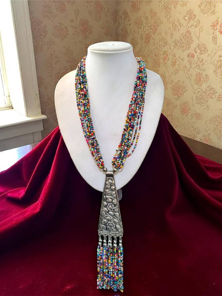 Day-To-Dinner Tie Shaped Oxidized Black Metal Multi-Layered Long Necklace : BDE-MLC-TYLG-ONN-231