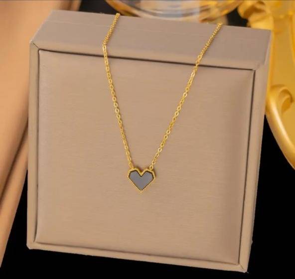 Black Small Heart Necklace – Gold Plated Heart Pendant With Sparkling L Charmstainless Steel Necklace Waterproo : AST-NEK-0004