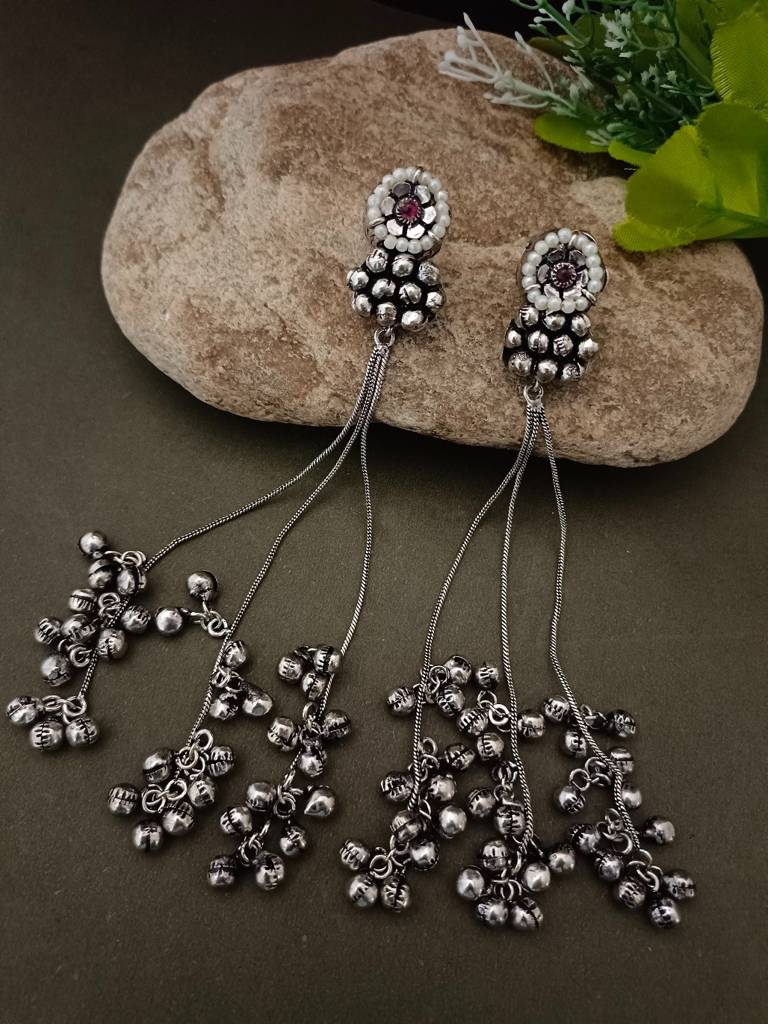 Traditional Jhumka Chain Drop Earrings With Pearls And Ghungroo Bells : VS105270