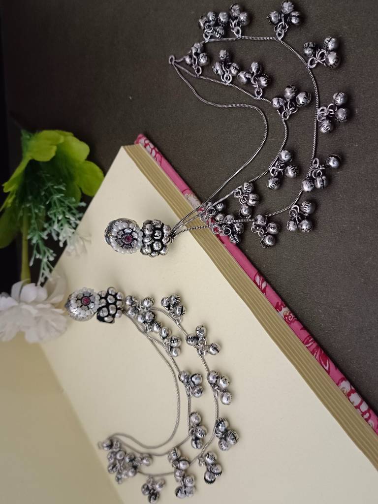 Traditional Ear Chains (Kaan Chain) With Pearl Studs And Ghungroo Dangles : VS105271