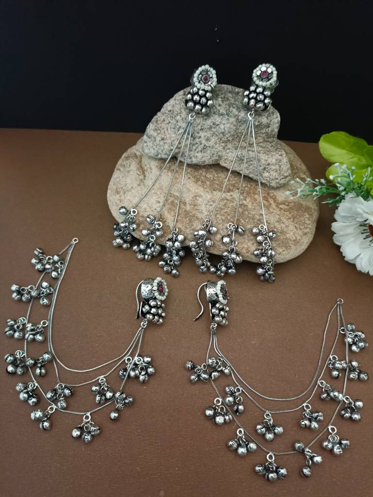 Set Of 2 Pachi Kundan & Ghungaroo Studded Kashmiri Drop Earrings : VS105272