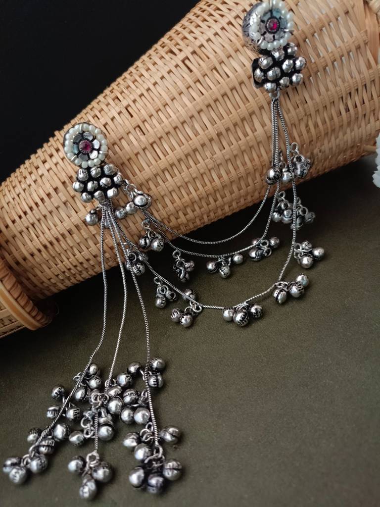 Set Of 2 Pachi Kundan & Ghungaroo Studded Kashmiri Drop Earrings : VS105272