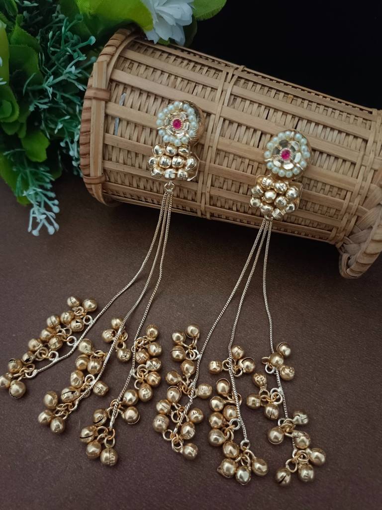Traditional Jhumka Chain Drop Earrings With Pearls And Ghungroo Bells : VS105267