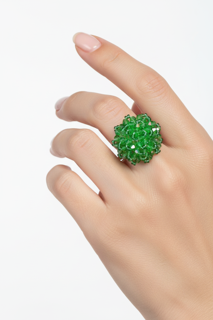 Rang-E-Roshan Adjustable Ring – Handmade Crystal Statement Ring : CRY-LGR-RNG-ONR-034
