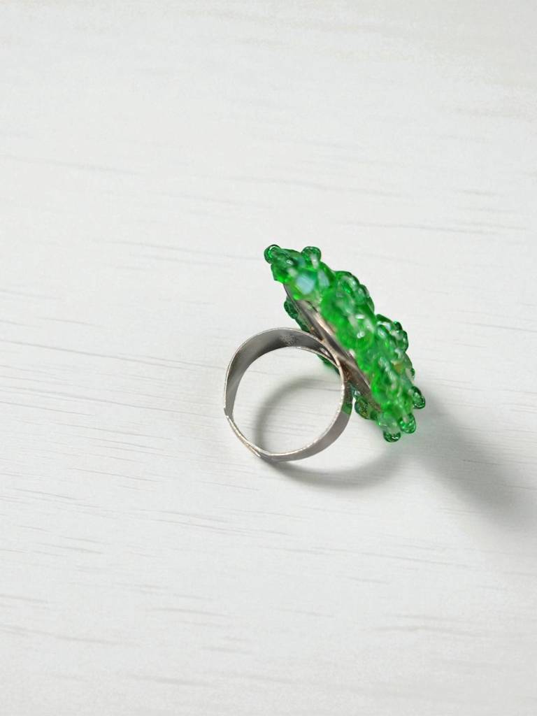Rang-E-Roshan Adjustable Ring – Handmade Crystal Statement Ring : CRY-LGR-RNG-ONR-034