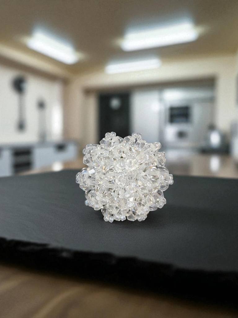 Rang-E-Roshan Adjustable Ring – Handmade Crystal Statement Ring : CRY-WHT-RNG-ONR-037