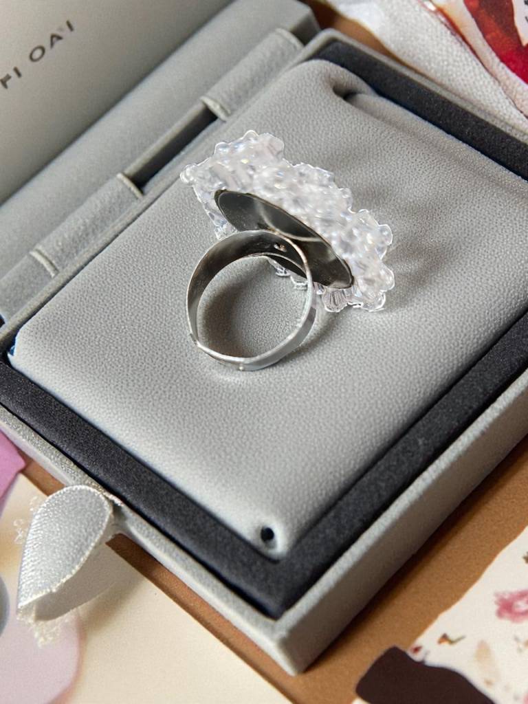 Rang-E-Roshan Adjustable Ring – Handmade Crystal Statement Ring : CRY-WHT-RNG-ONR-037
