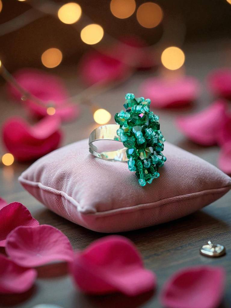 Rang-E-Roshan Adjustable Ring – Handmade Crystal Statement Ring : CRY-SEG-RNG-ONR-035
