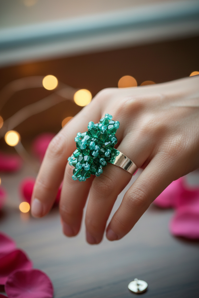 Rang-E-Roshan Adjustable Ring – Handmade Crystal Statement Ring : CRY-SEG-RNG-ONR-035