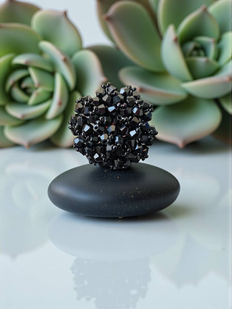 Rang-E-Roshan Adjustable Ring – Handmade Crystal Statement Ring : CRY-BLK-RNG-ONR-036