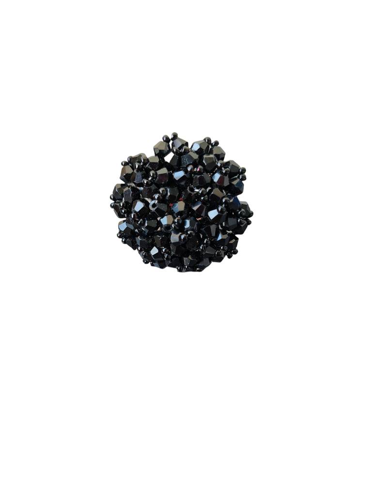 Rang-E-Roshan Adjustable Ring – Handmade Crystal Statement Ring : CRY-BLK-RNG-ONR-036