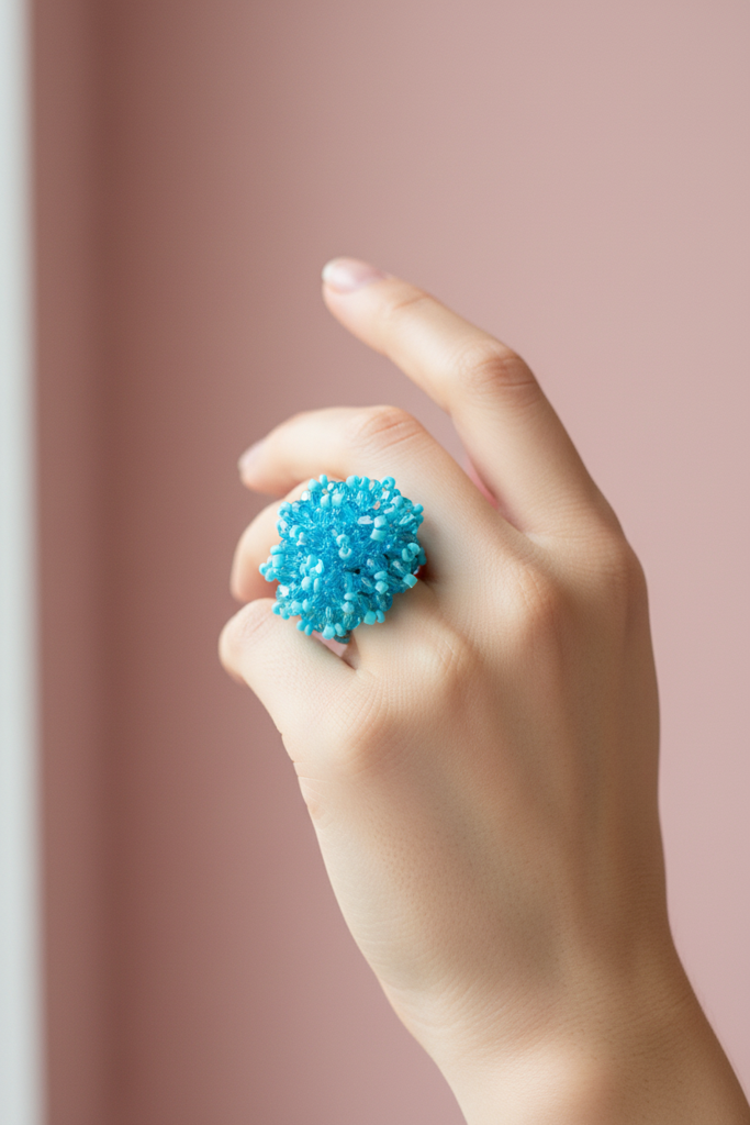Rang-E-Roshan Adjustable Ring – Handmade Crystal Statement Ring : CRY-SKY-RNG-ONR-033