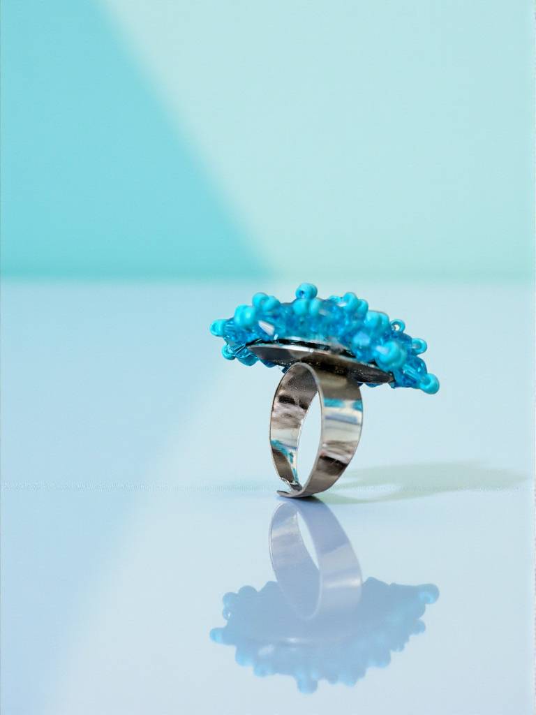 Rang-E-Roshan Adjustable Ring – Handmade Crystal Statement Ring : CRY-SKY-RNG-ONR-033
