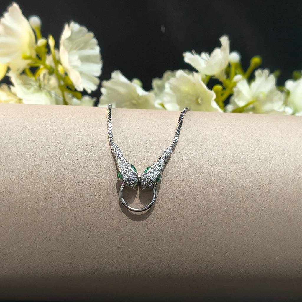 925 Sterling Silver Serpent Head Bracelet With Zircon Stones : 80