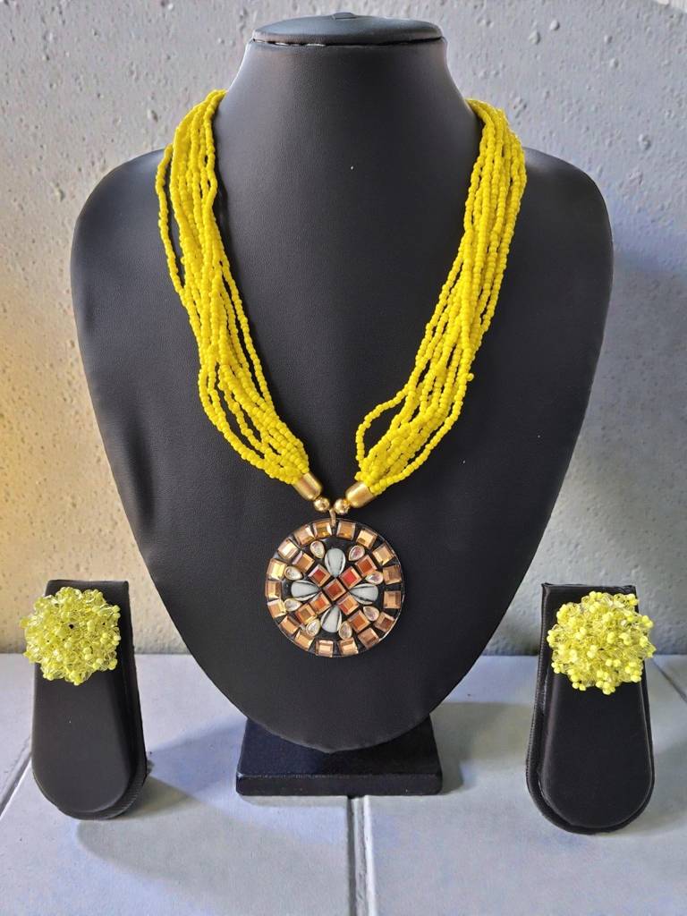 Occasion Wear Multi-Strand Mosaic Necklace Set- 9 Colours Available : BDE-LMY-TBPD2-NWE-460