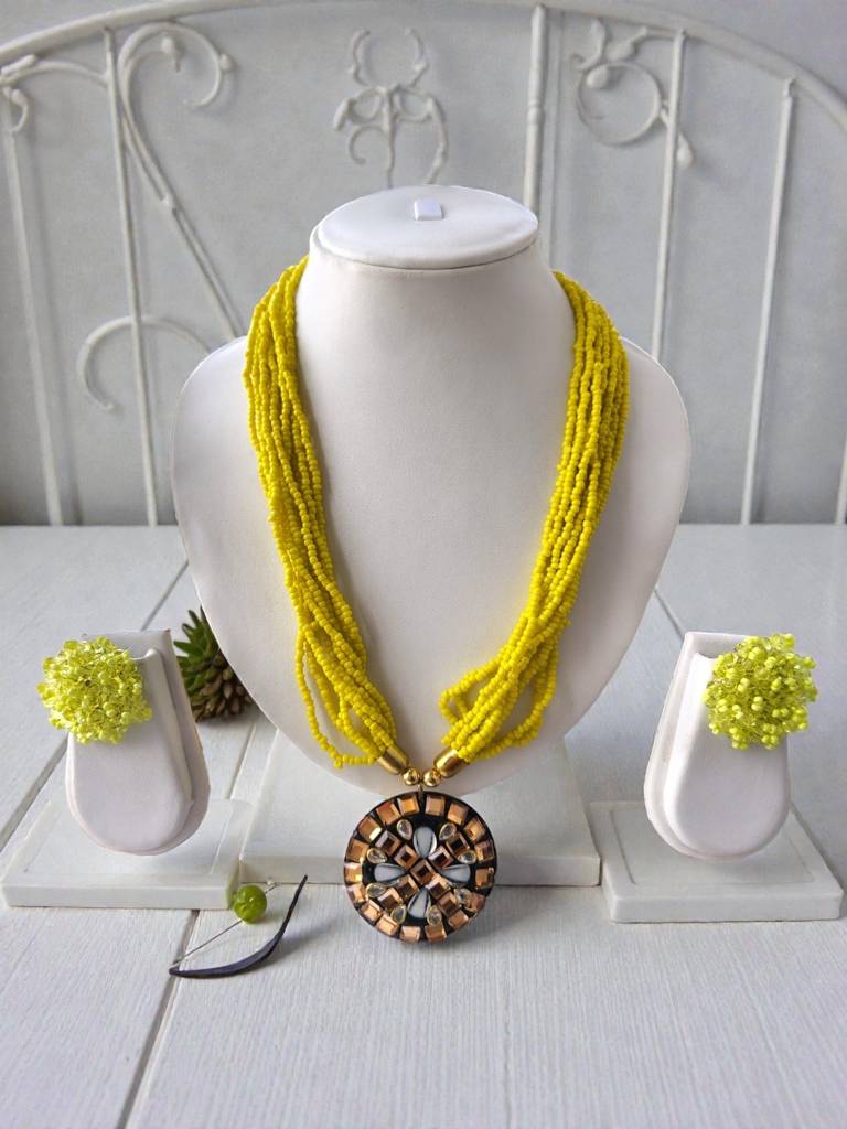 Occasion Wear Multi-Strand Mosaic Necklace Set- 9 Colours Available : BDE-LMY-TBPD2-NWE-460