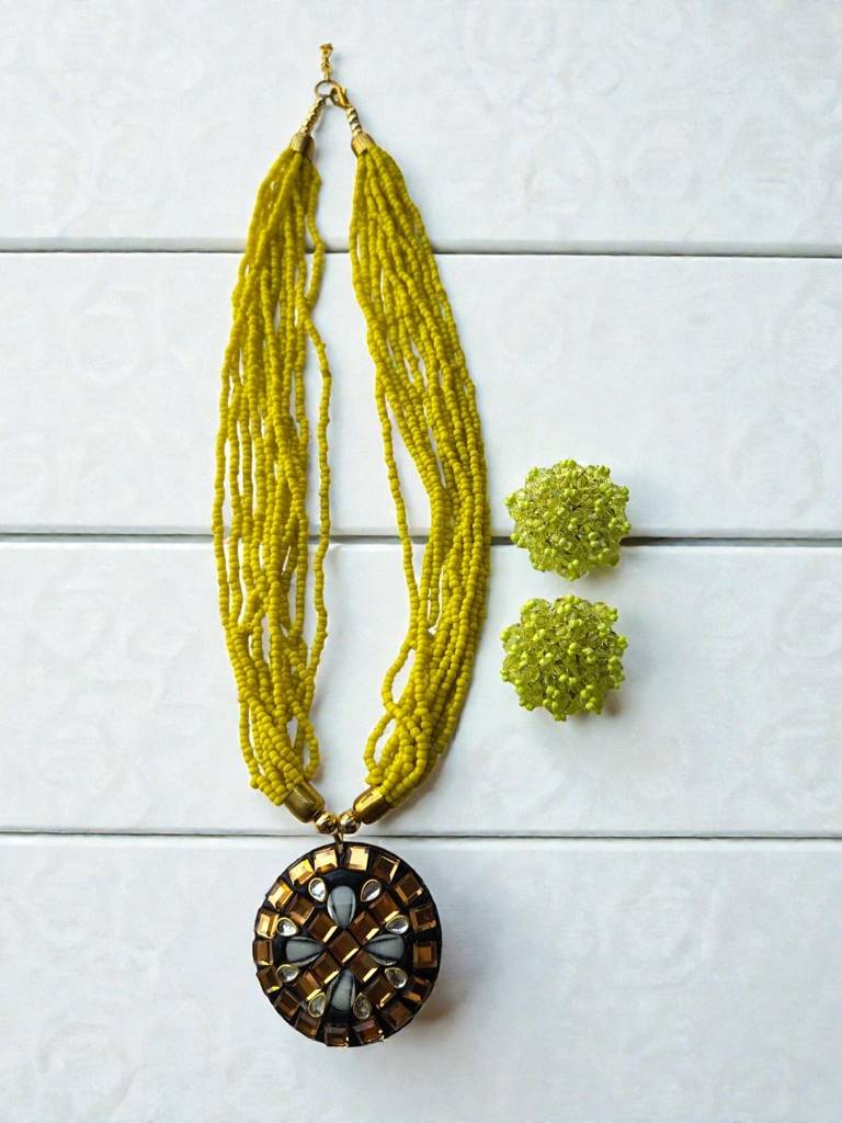 Occasion Wear Multi-Strand Mosaic Necklace Set- 9 Colours Available : BDE-LMY-TBPD2-NWE-460