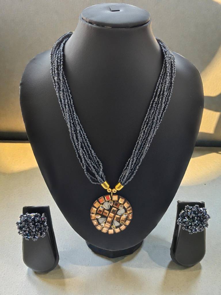 Occasion Wear Multi-Strand Mosaic Necklace Set- 9 Colours Available : BDE-NVB-TBPD2-NWE-468