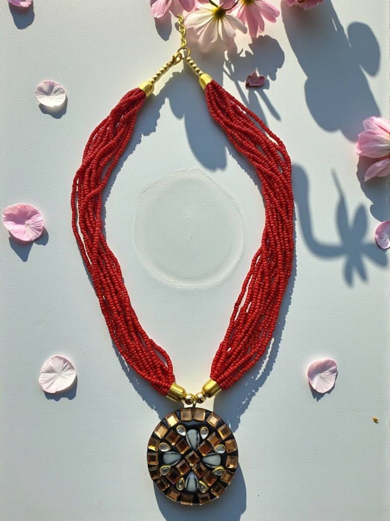 Occasion Wear Multi-Strand Mosaic Necklace- 9 Colours Available : BDE-RED-TBPD2-ONN-455