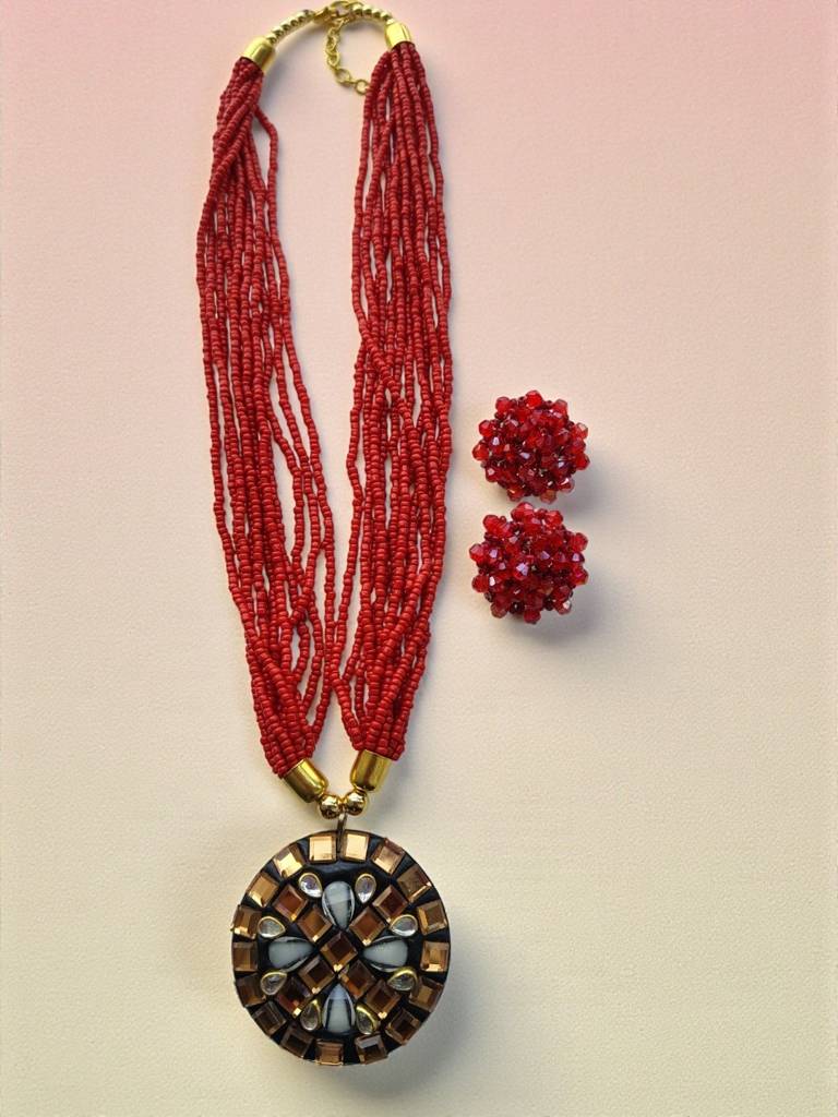 Occasion Wear Multi-Strand Mosaic Necklace Set- 9 Colours Available : BDE-RED-TBPD2-NWE-456
