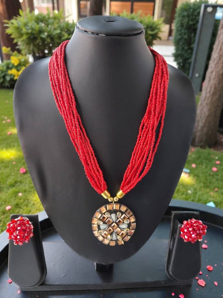 Occasion Wear Multi-Strand Mosaic Necklace Set- 9 Colours Available : BDE-RED-TBPD2-NWE-456