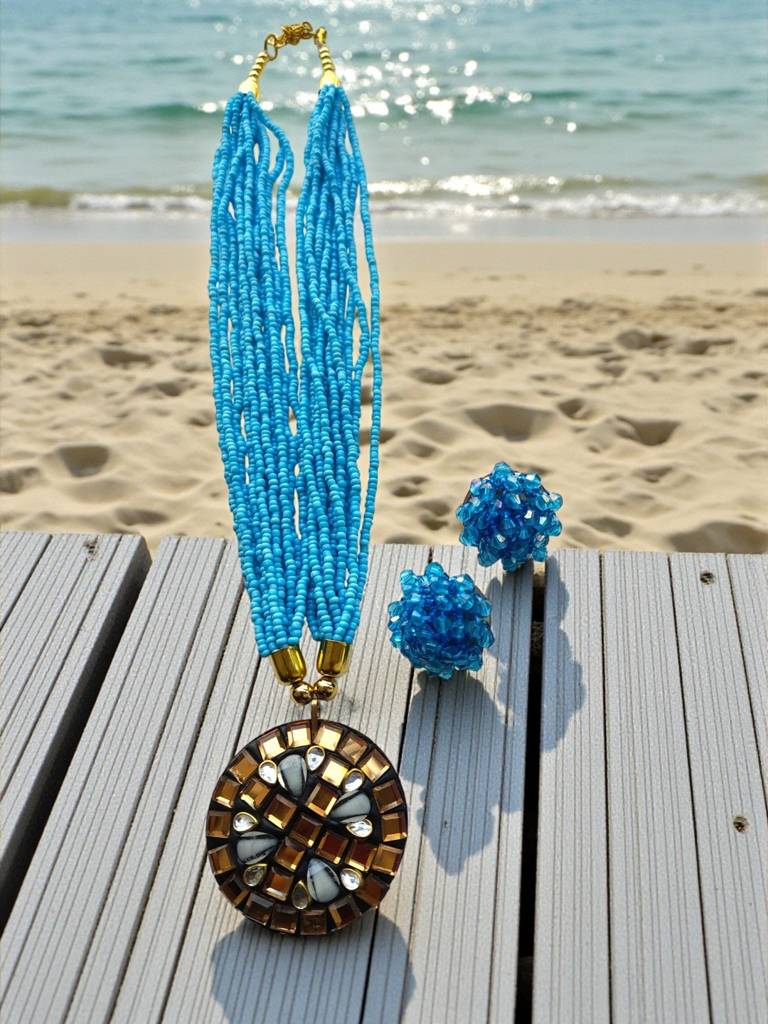 Occasion Wear Multi-Strand Mosaic Necklace Set- 9 Colours Available : BDE-SKY-TBPD2-NWE-462