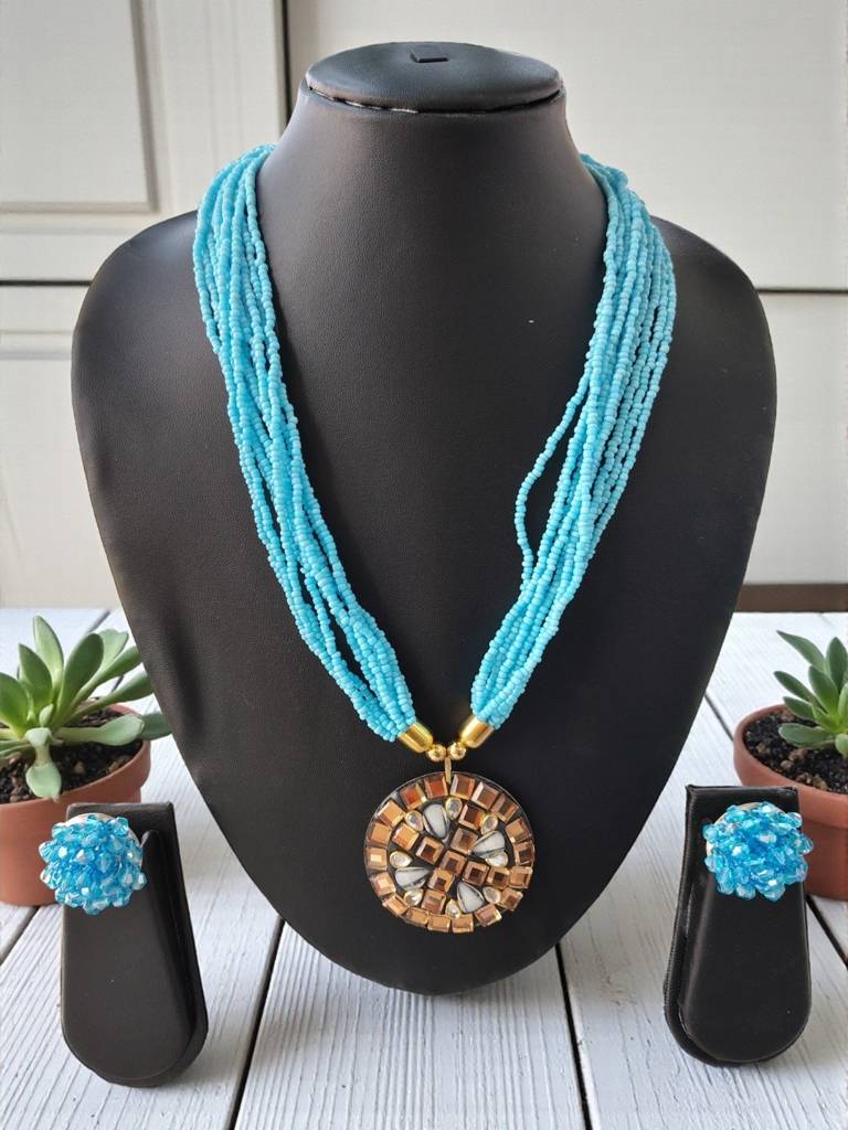 Occasion Wear Multi-Strand Mosaic Necklace Set- 9 Colours Available : BDE-SKY-TBPD2-NWE-462