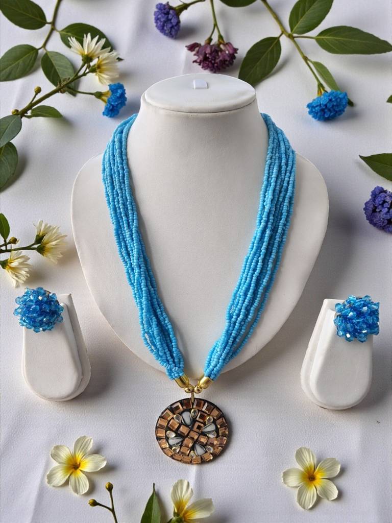 Occasion Wear Multi-Strand Mosaic Necklace Set- 9 Colours Available : BDE-SKY-TBPD2-NWE-462