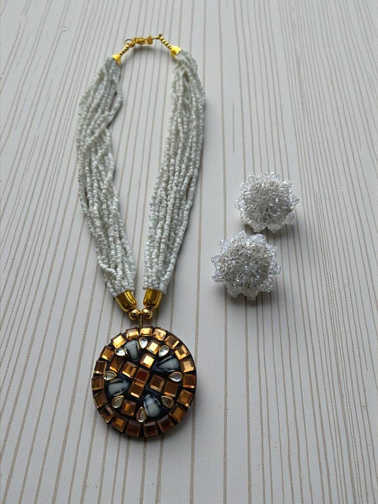 Occasion Wear Multi-Strand Mosaic Necklace Set- 9 Colours Available : BDE-WHT-TBPD2-NWE-464