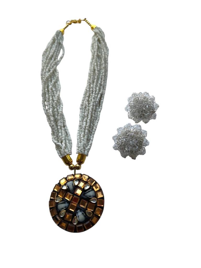 Occasion Wear Multi-Strand Mosaic Necklace Set- 9 Colours Available : BDE-WHT-TBPD2-NWE-464