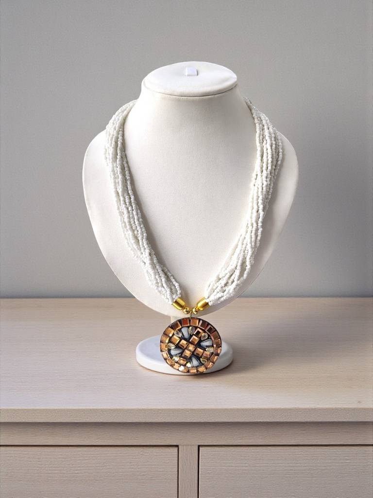 Occasion Wear Multi-Strand Mosaic Necklace- 9 Colours Available : BDE-WHT-TBPD2-ONN-463