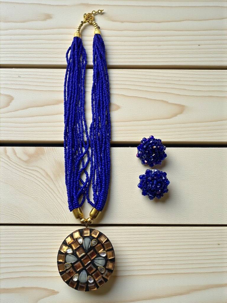 Occasion Wear Multi-Strand Mosaic Necklace Set- 9 Colours Available : BDE-BLU-TBPD2-NWE-454