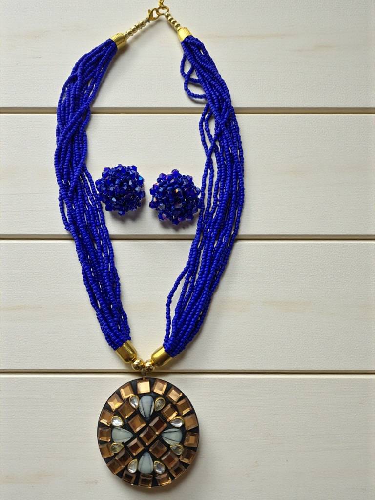 Occasion Wear Multi-Strand Mosaic Necklace Set- 9 Colours Available : BDE-BLU-TBPD2-NWE-454