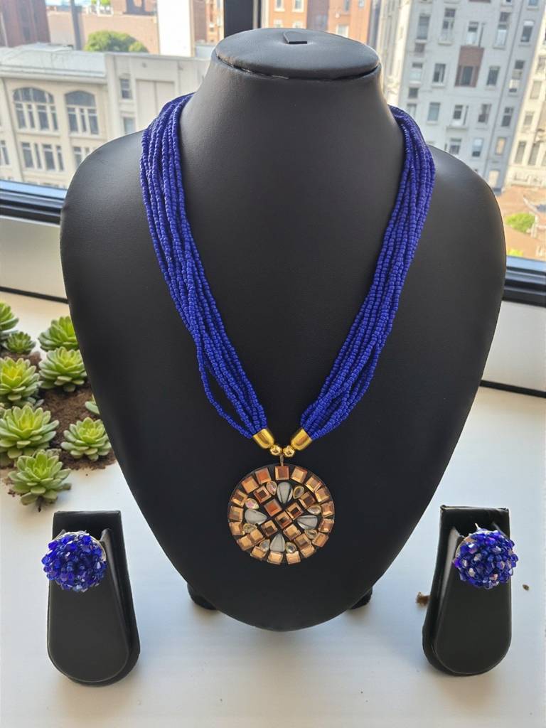 Occasion Wear Multi-Strand Mosaic Necklace Set- 9 Colours Available : BDE-BLU-TBPD2-NWE-454