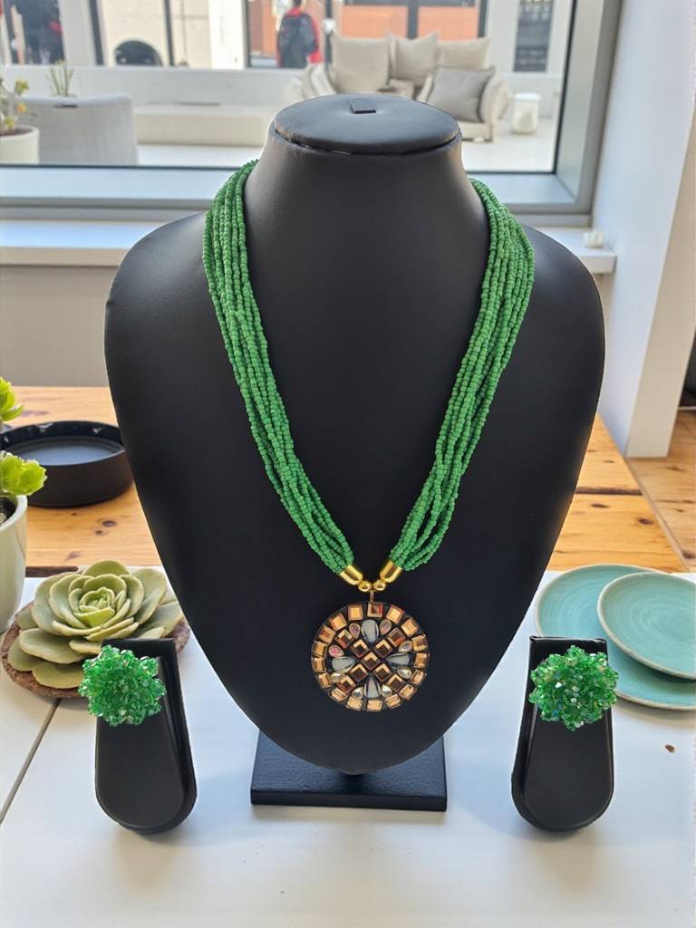 Occasion Wear Multi-Strand Mosaic Necklace Set- 9 Colours Available : BDE-LGR-TBPD2-NWE-466