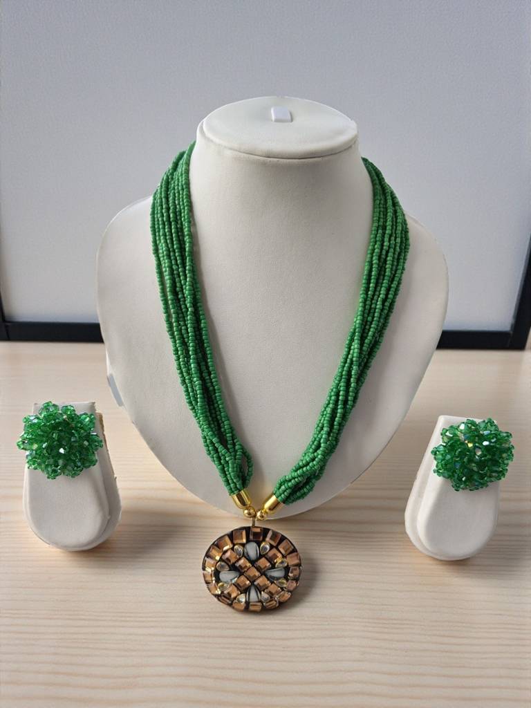 Occasion Wear Multi-Strand Mosaic Necklace Set- 9 Colours Available : BDE-LGR-TBPD2-NWE-466