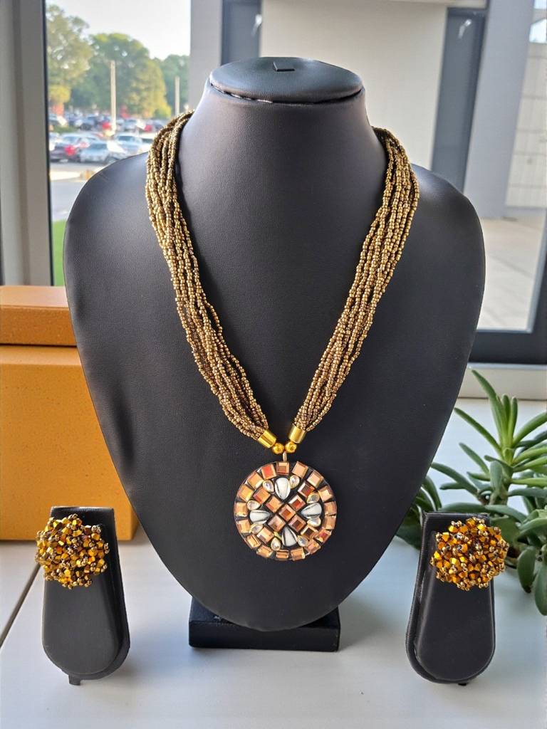 Occasion Wear Multi-Strand Mosaic Necklace Set- 9 Colours Available : BDE-GLD-TBPD2-NWE-458