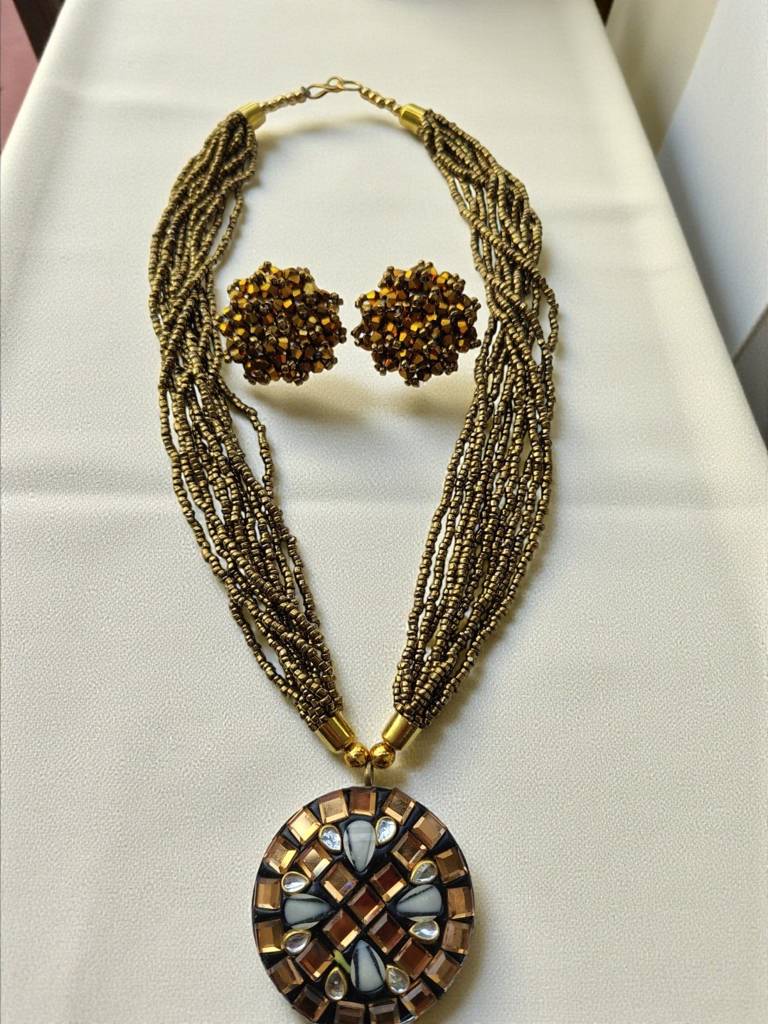 Occasion Wear Multi-Strand Mosaic Necklace Set- 9 Colours Available : BDE-GLD-TBPD2-NWE-458