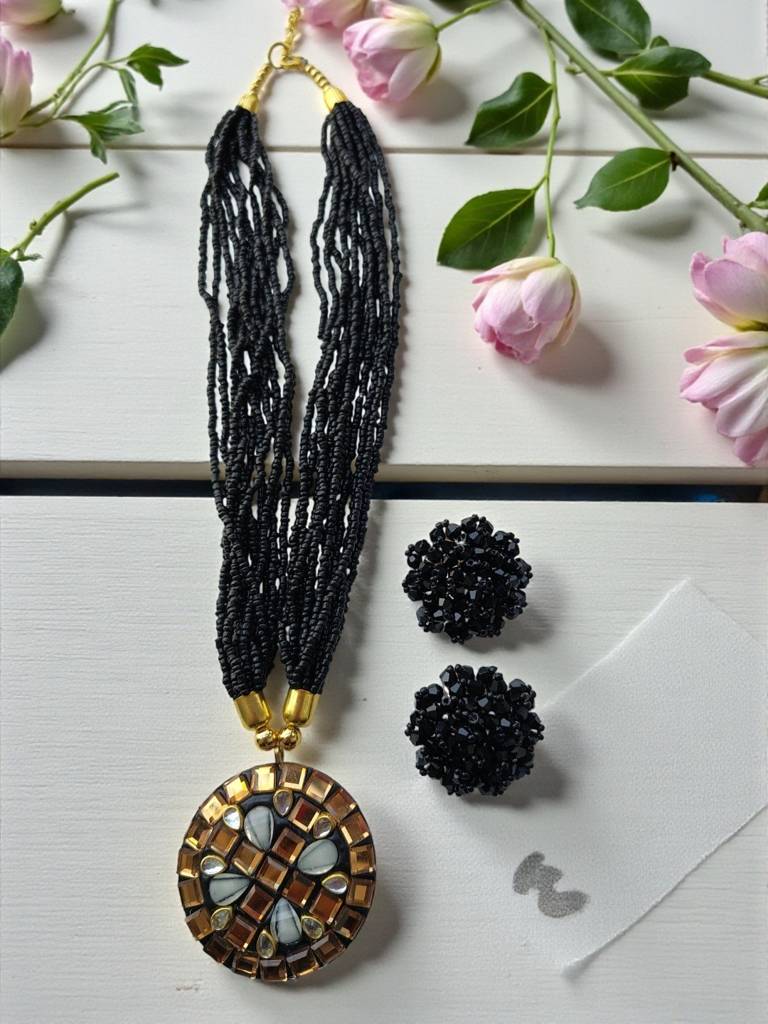 Occasion Wear Multi-Strand Mosaic Necklace Set- 9 Colours Available : BDE-BLK-TBPD2-NWE-452
