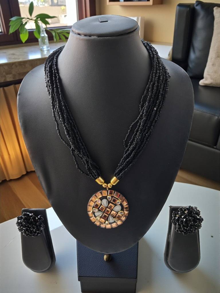 Occasion Wear Multi-Strand Mosaic Necklace Set- 9 Colours Available : BDE-BLK-TBPD2-NWE-452