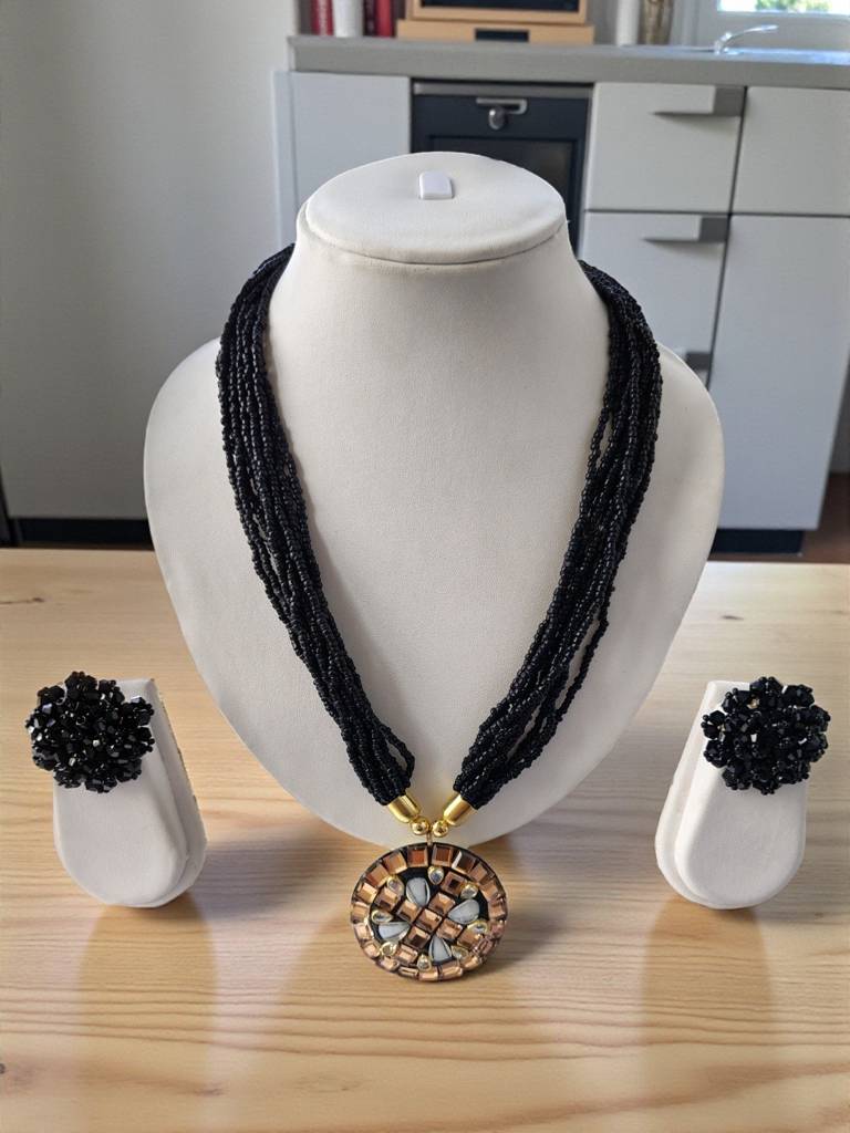Occasion Wear Multi-Strand Mosaic Necklace Set- 9 Colours Available : BDE-BLK-TBPD2-NWE-452