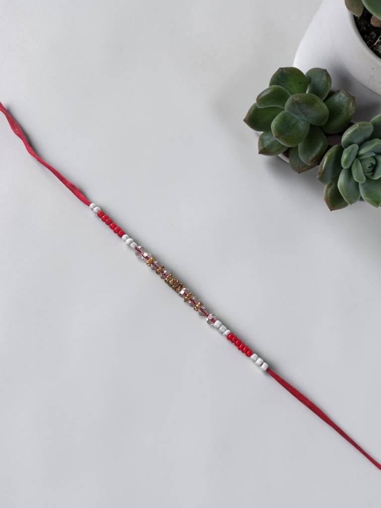 Red Color Pop Crystal Thread Rakhi : INH-RKH-RED
