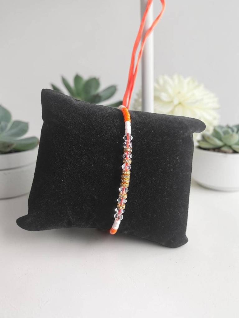 Orange Color Pop Crystal Thread Rakhi : INH-RKH-ORG